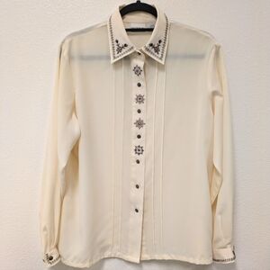 Vintage Koret Whimsy Western Sheer Button Up Blouse sz 12 Romantic Southwestern